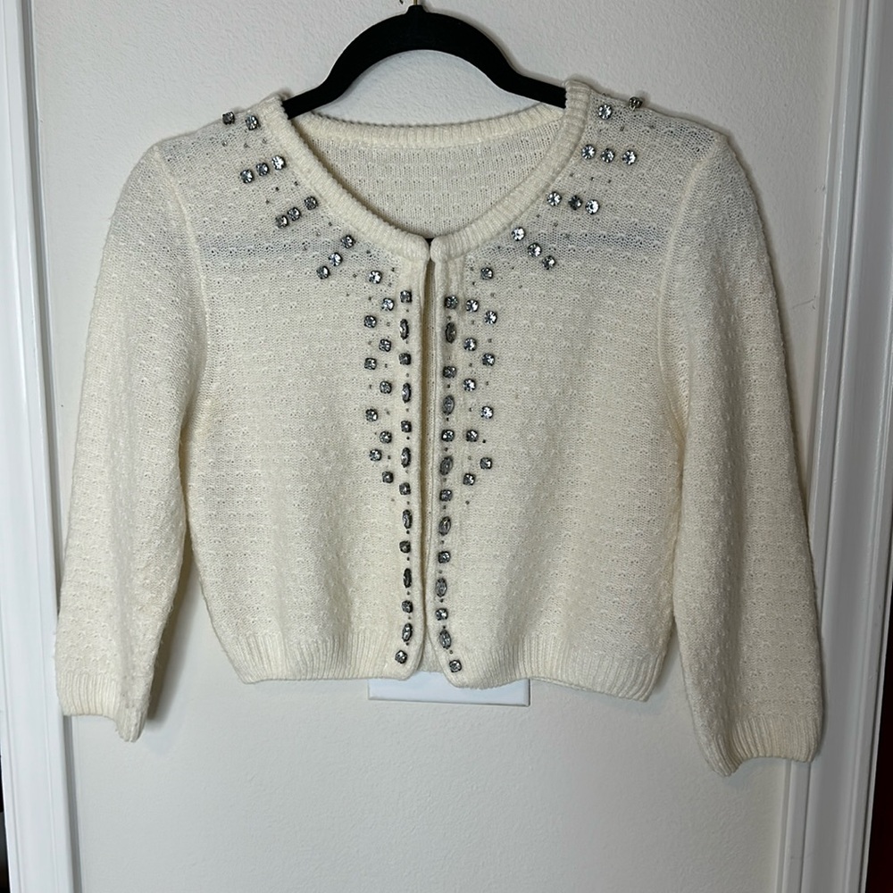 Vintage White Sweater with Rhinestones